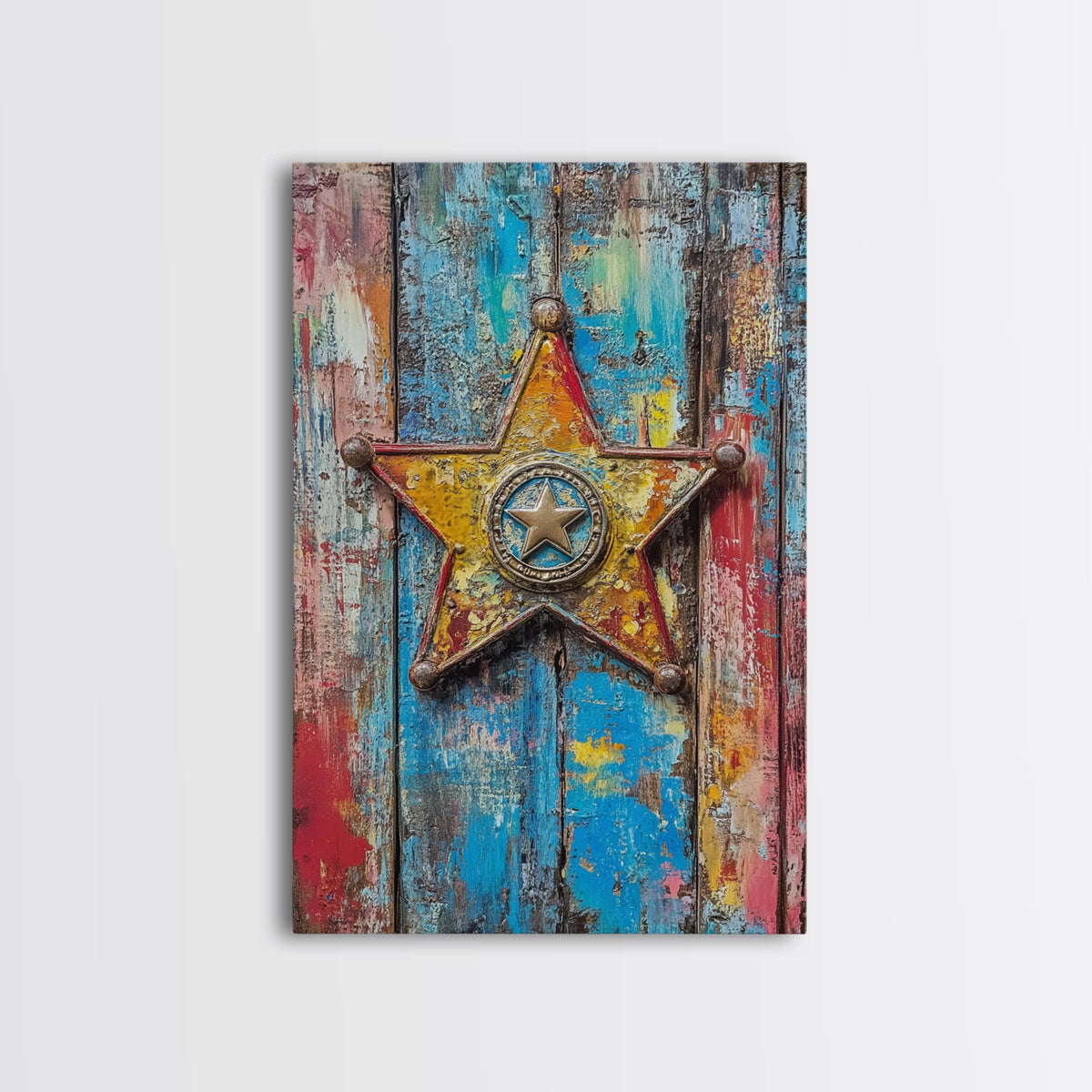 Texas Star, Western Badge, Distressed Metal Art, Cowboy Decor, Canvas Print, Rustic Wall Art, Southwest Wall Art, Vintage Decor