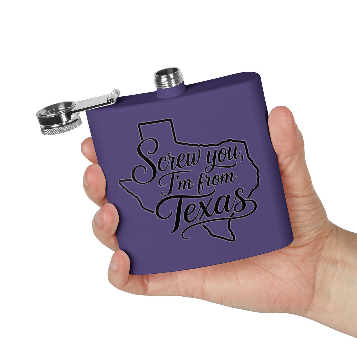 Texas Stainless Flask – “Screw You, I’m From Texas” 6oz Hip Flask (Aqua) - Wildflowers & Moonshine Exclusive