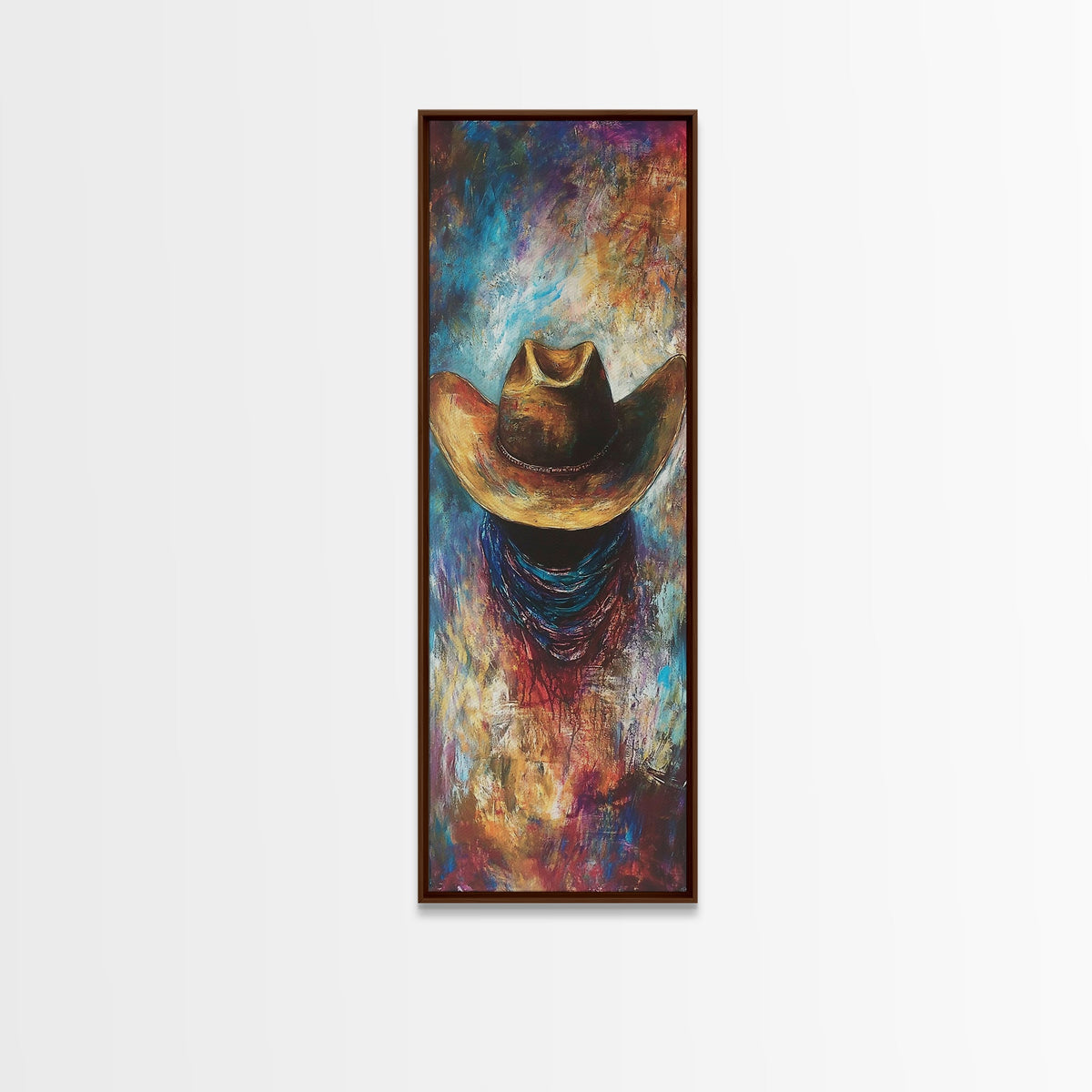 Textured Western Hat Canvas Print rustic wall art farmhouse art southwest wall art moody art extra wide art bold western decor
