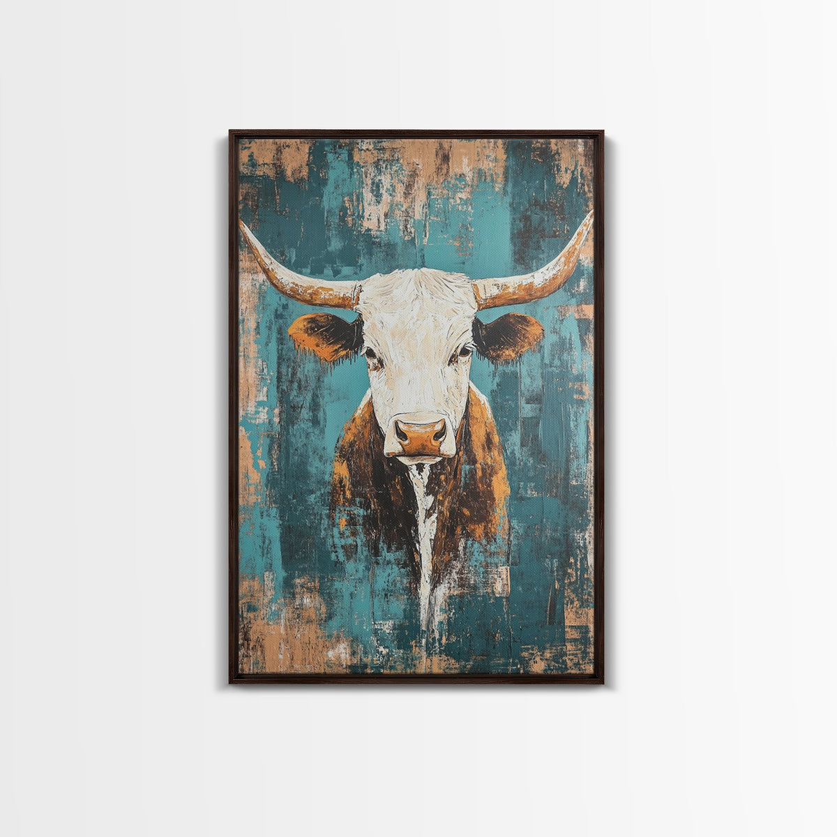Vintage Longhorn, Rustic Wall Art, Teal Wall Art, Farmhouse Art, Canvas Print, Southwest Wall Art, Gift Idea, Country Home Decor