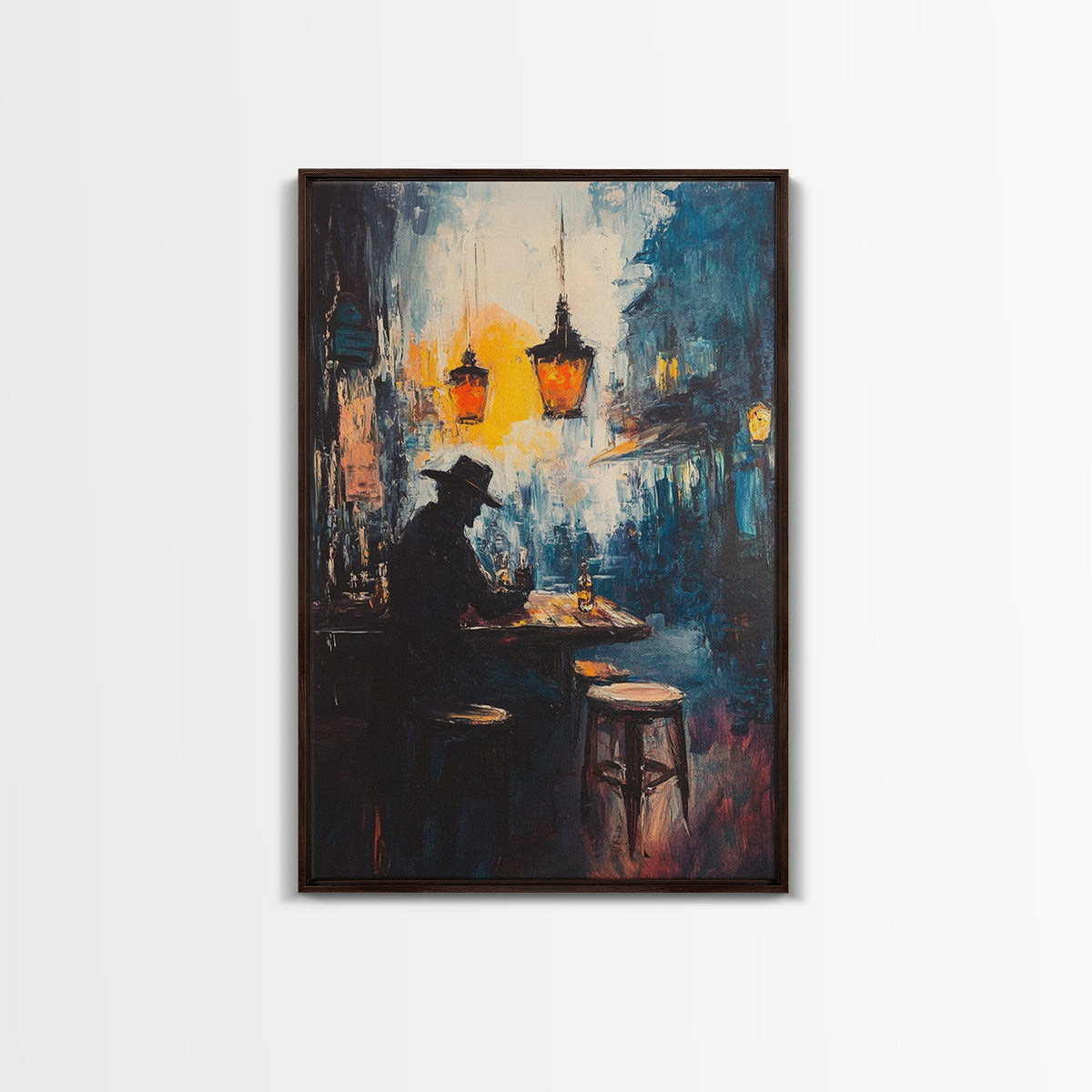 Cowboy in Saloon, Moody Bar Scene, Western Oil Painting, Rustic Decor, Canvas Print, Dark Romance Painting, Moody Art, Vintage Wall Art