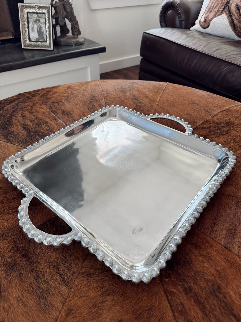 Square Beaded Handle Tray