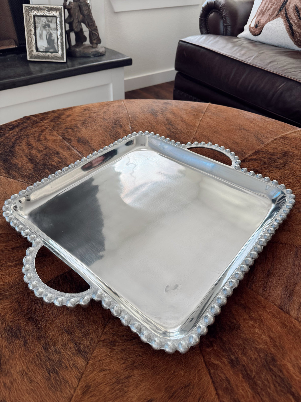 Square Beaded Handle Tray