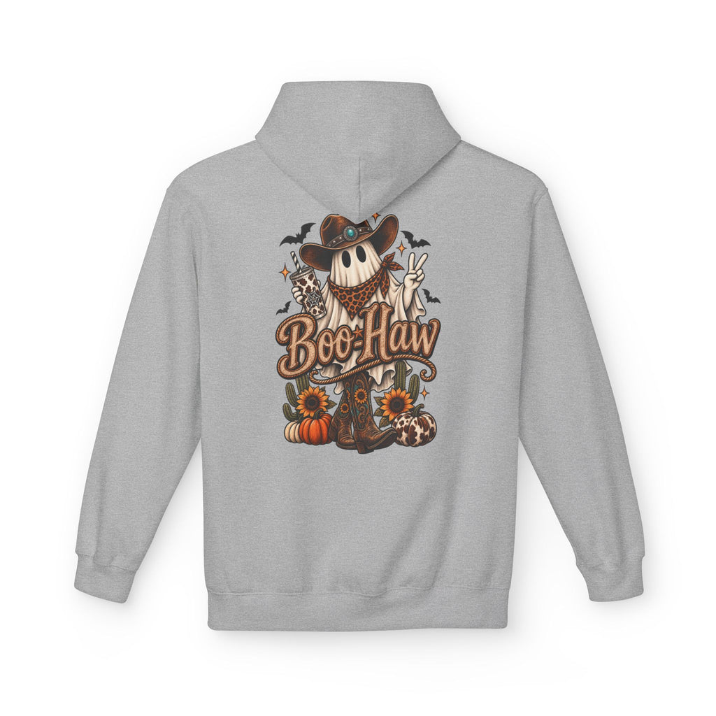 Boo-Haw Halloween Hoodie ~ Wildflowers & Moonshine — Cowgirl Scarecrow Pumpkin Fall Pullover