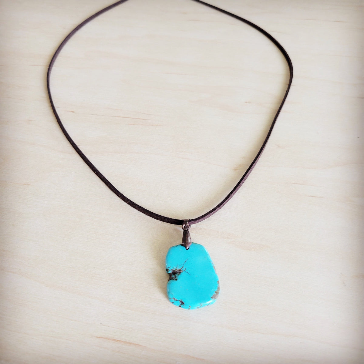 Slab Pendant with Turquoise on Leather Cord Necklace 254d