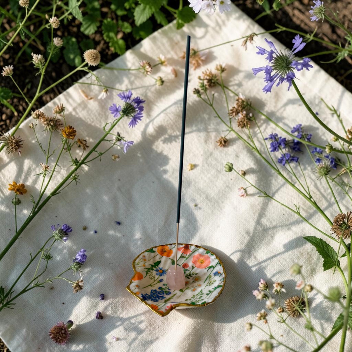 Wildflower Meadow Shell Incense Burner | Handmade Floral Scallop Shell Incense Holder