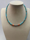 The Vibrant Choker — Spiny Oyster, Variscite Turquoise & Sterling Pearl — 14 inch (with 3 inch extender)