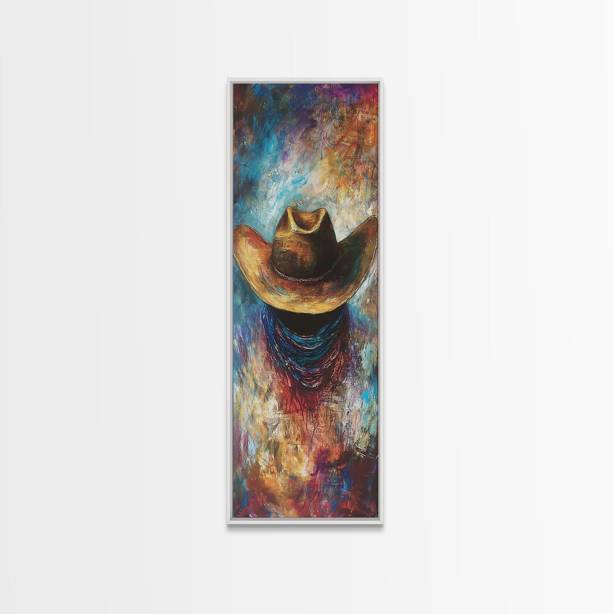Textured Western Hat Canvas Print rustic wall art farmhouse art southwest wall art moody art extra wide art bold western decor