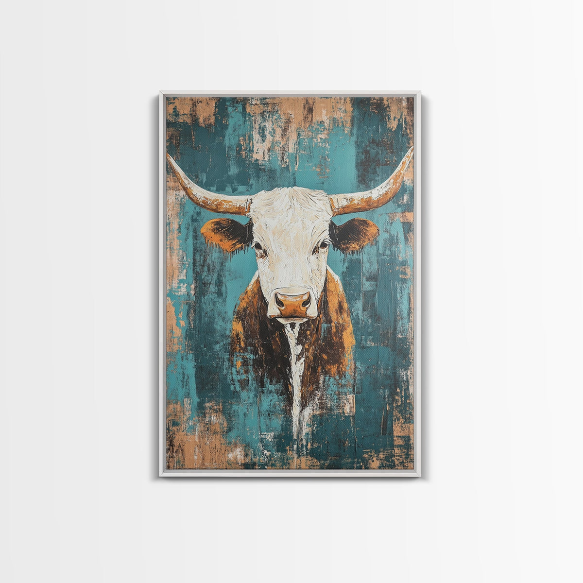Vintage Longhorn, Rustic Wall Art, Teal Wall Art, Farmhouse Art, Canvas Print, Southwest Wall Art, Gift Idea, Country Home Decor
