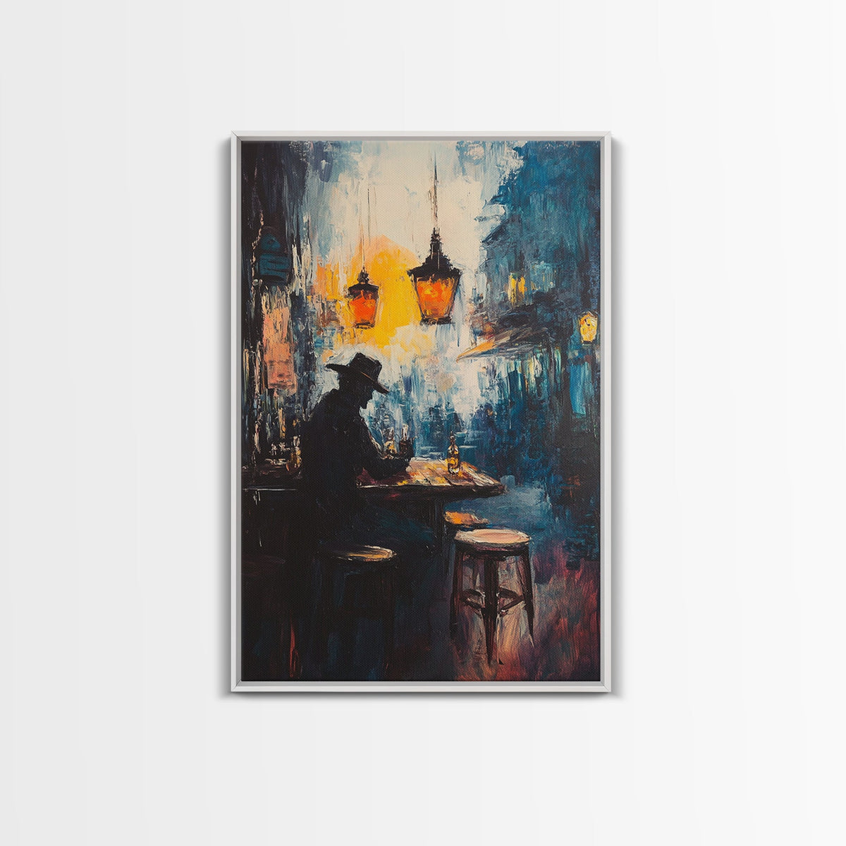 Cowboy in Saloon, Moody Bar Scene, Western Oil Painting, Rustic Decor, Canvas Print, Dark Romance Painting, Moody Art, Vintage Wall Art