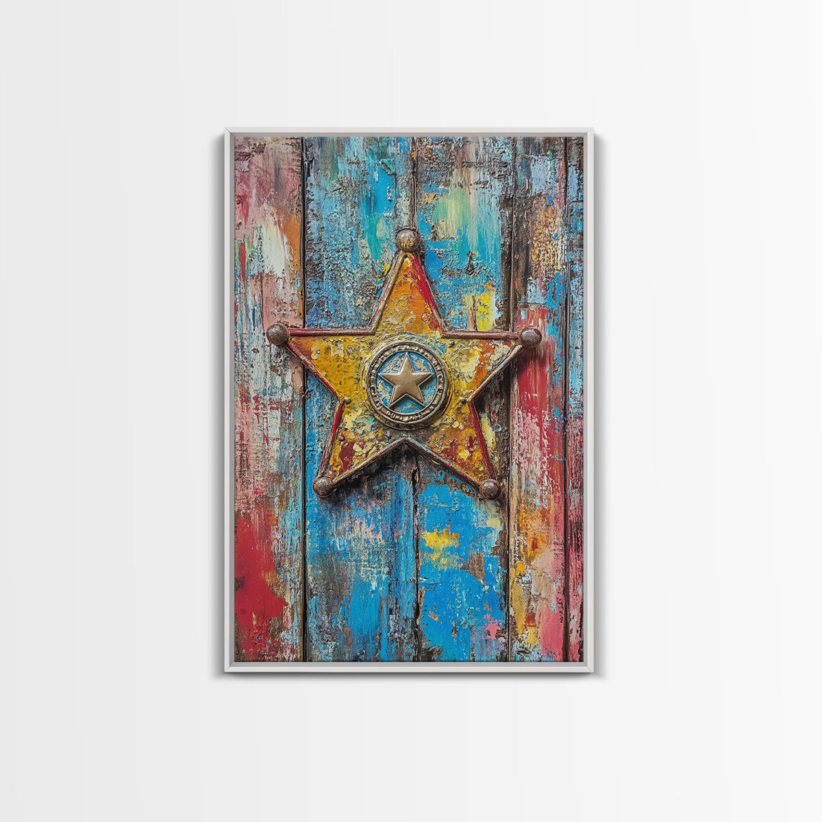 Texas Star, Western Badge, Distressed Metal Art, Cowboy Decor, Canvas Print, Rustic Wall Art, Southwest Wall Art, Vintage Decor