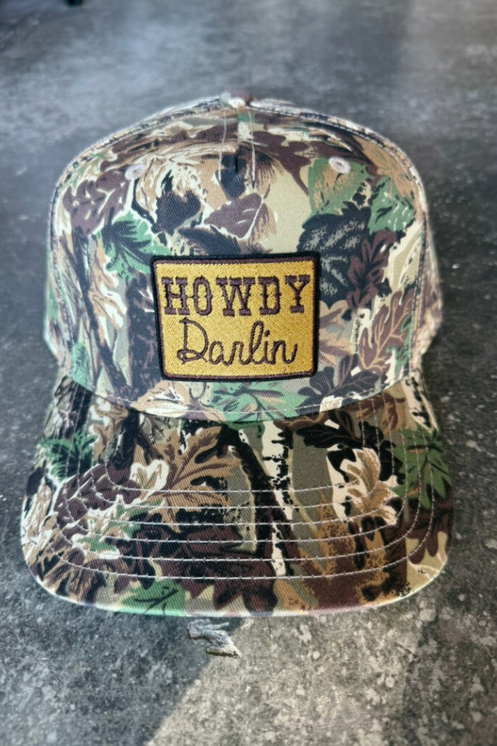 Howdy Darlin' Embroidered Patch on Camo Structured Cap