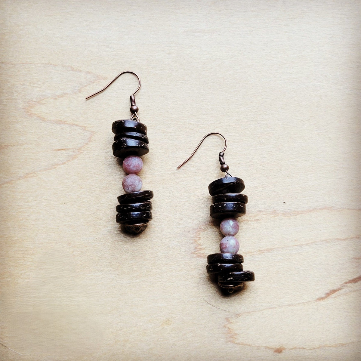 Frosted Marble Jasper & Wood Earrings (220g)