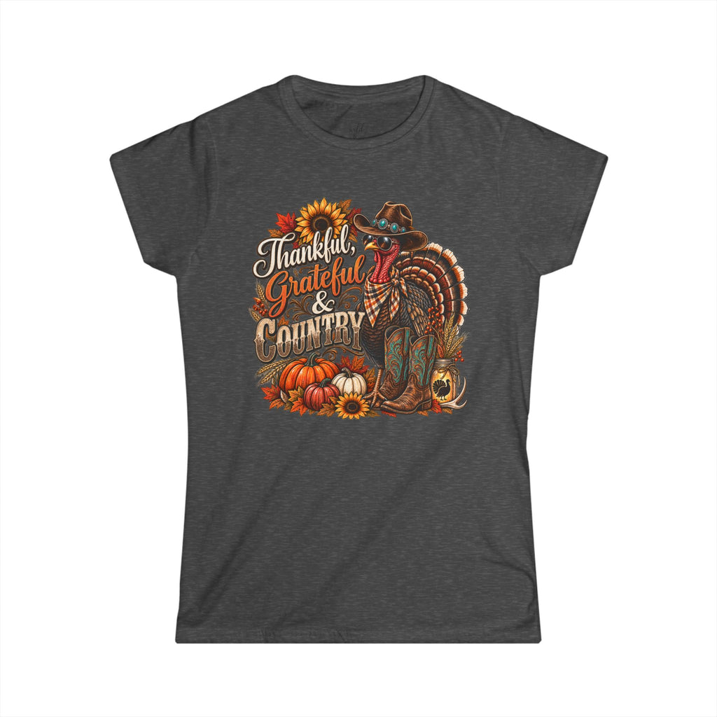 Thankful, Grateful & Country Charcoal Softstyle Crewneck Tee