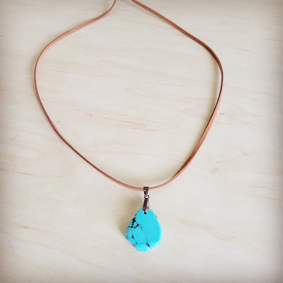 Slab Pendant with Turquoise on Leather Cord Necklace 254d