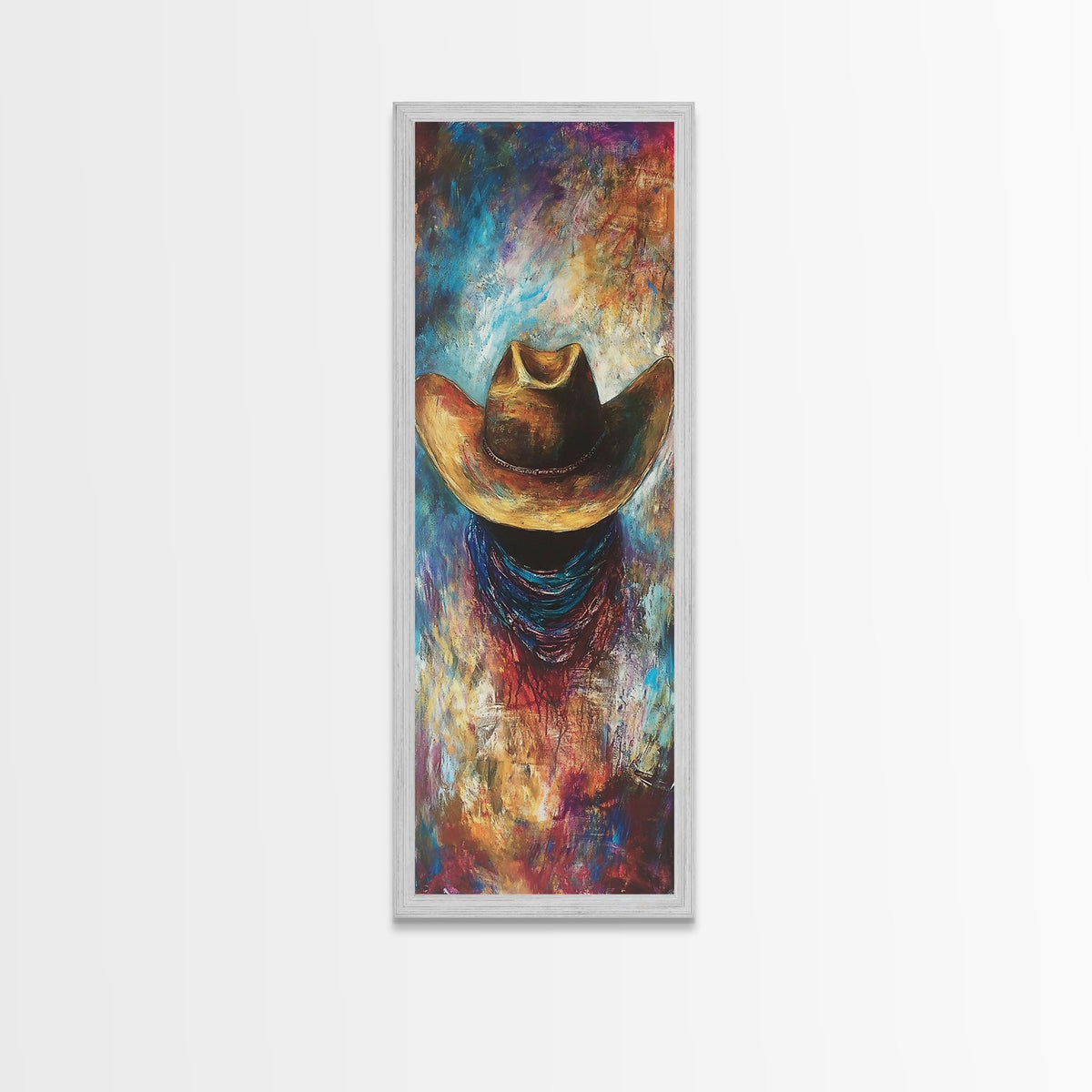 Textured Western Hat Canvas Print rustic wall art farmhouse art southwest wall art moody art extra wide art bold western decor