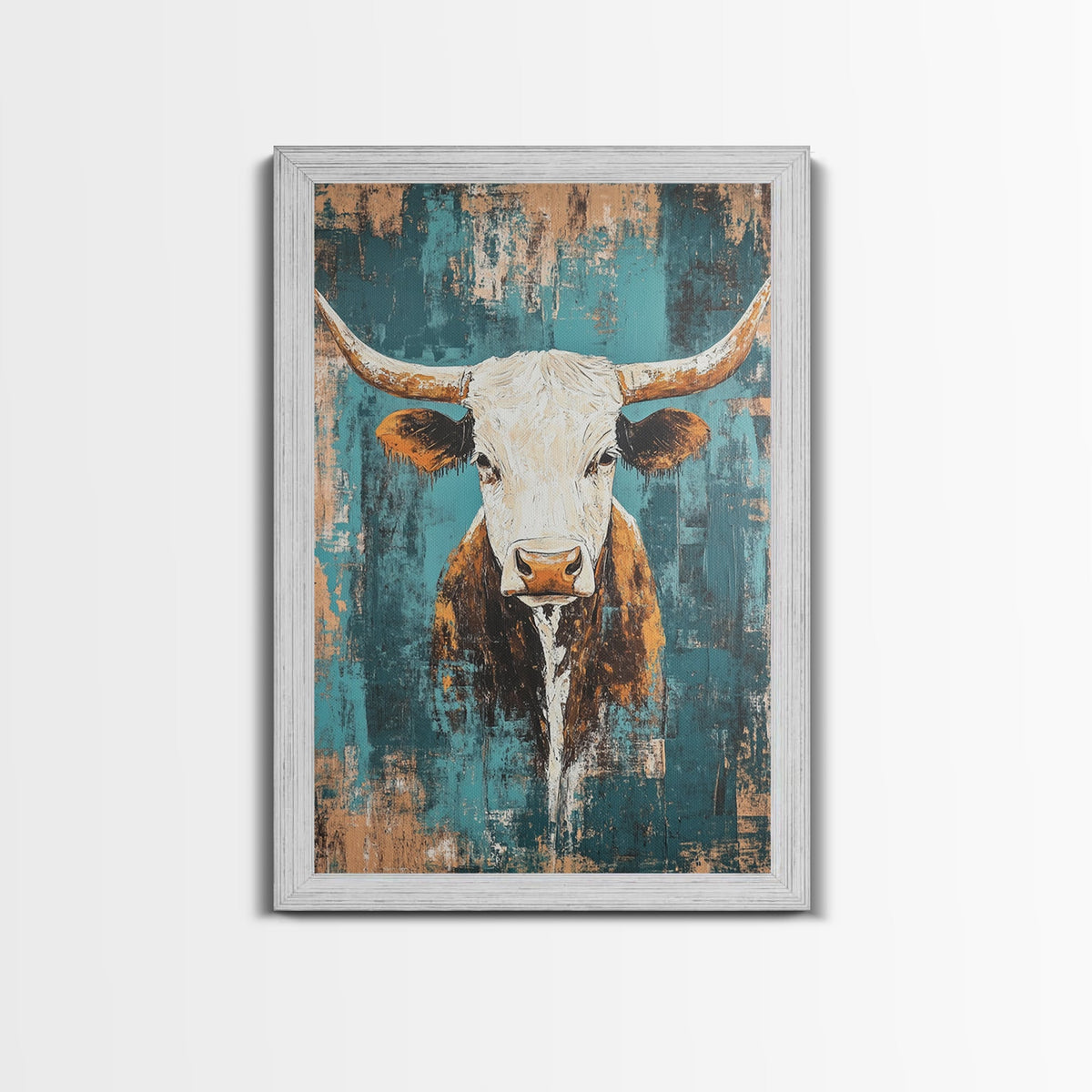 Vintage Longhorn, Rustic Wall Art, Teal Wall Art, Farmhouse Art, Canvas Print, Southwest Wall Art, Gift Idea, Country Home Decor