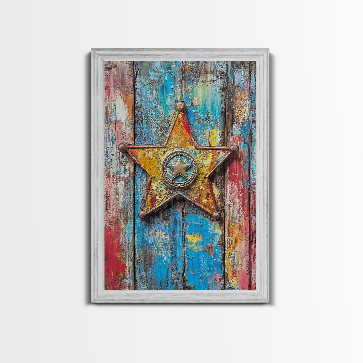 Texas Star, Western Badge, Distressed Metal Art, Cowboy Decor, Canvas Print, Rustic Wall Art, Southwest Wall Art, Vintage Decor