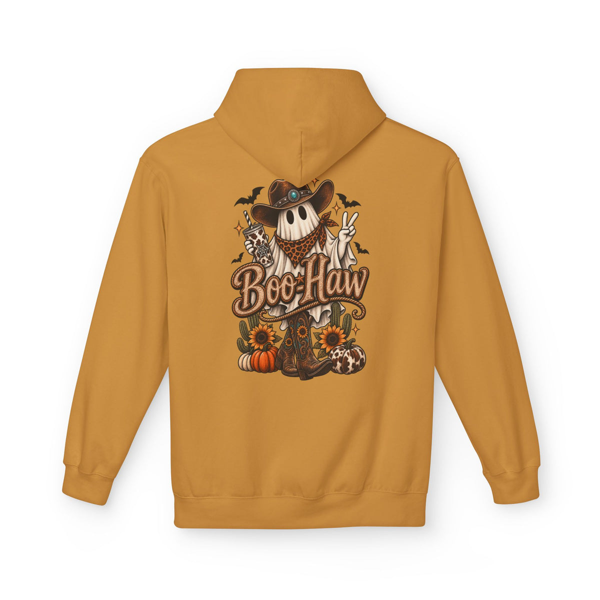 Boo-Haw Halloween Hoodie ~ Wildflowers & Moonshine — Cowgirl Scarecrow Pumpkin Fall Pullover