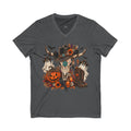 Halloween Cow Skull V-Neck Tee ~ Wildflowers & Moonshine ~ Western Pumpkin & Ghosts Graphic