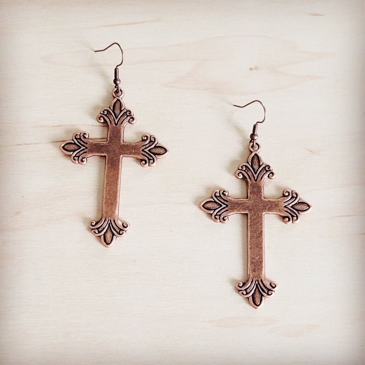 Burnished Copper Cross Earrings 200br
