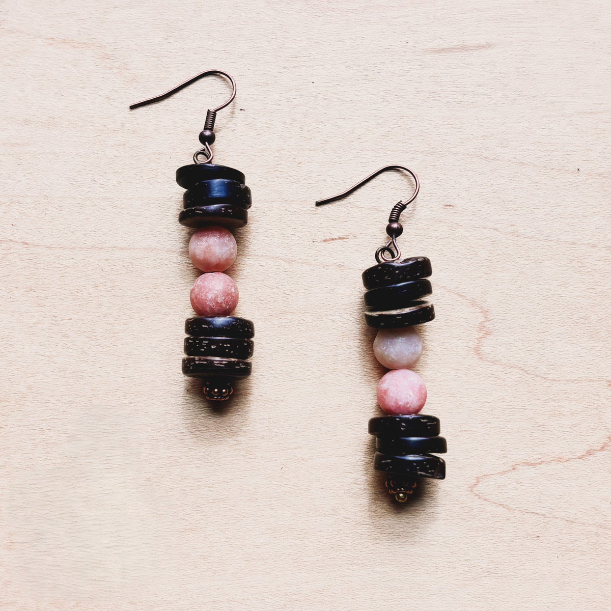 Frosted Marble Jasper & Wood Earrings (220g)