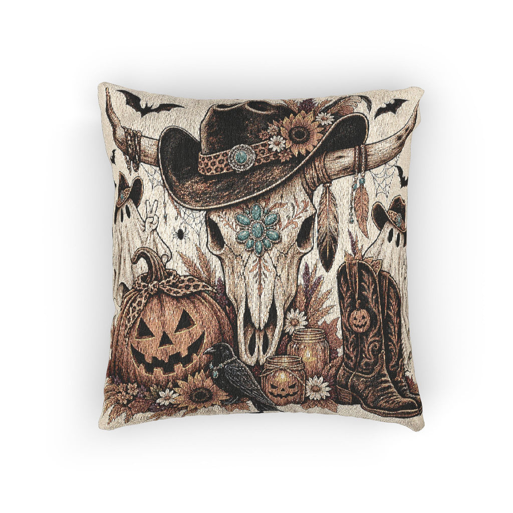 Southwestern Skull, Pumpkin & Boots Decorative Fall Throw Pillow - Wildflowers & Moonshine Exclusive!