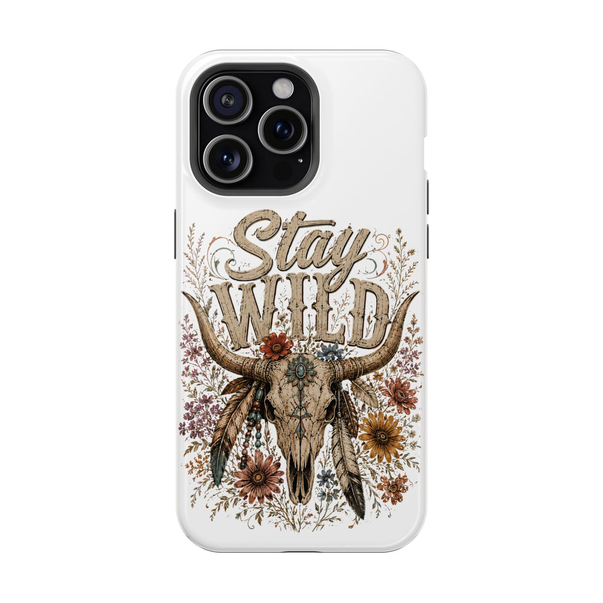Stay Wild Apple Phone Case — Boho Skull Floral Magnetic Impact-Resistant Case - Wildflowers & Moonshine Exclusive