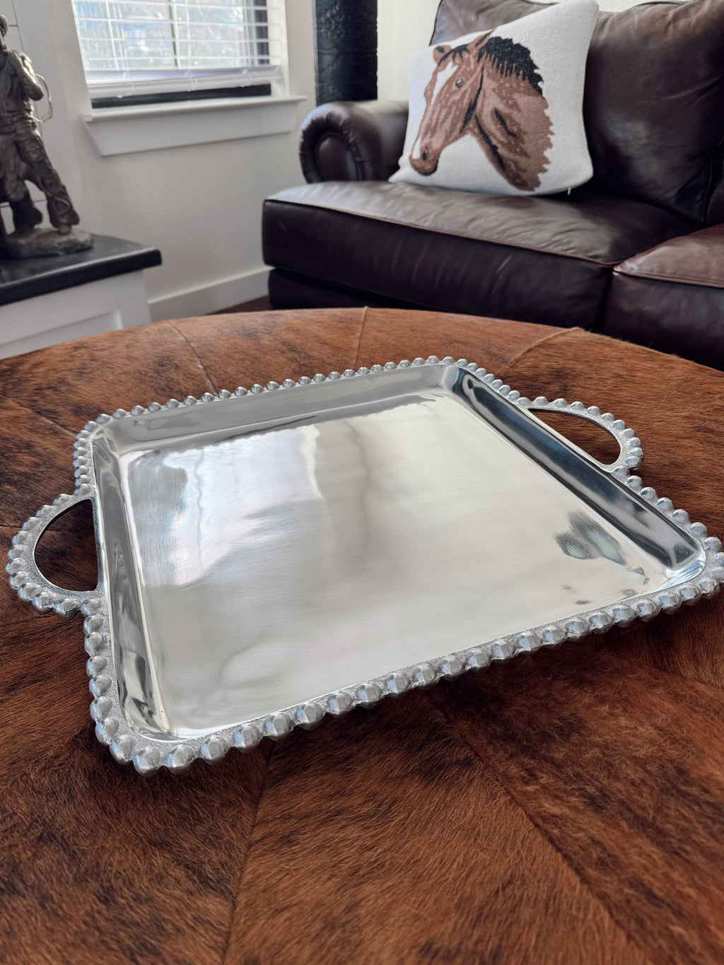 Square Beaded Handle Tray