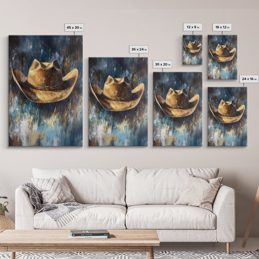 Western Hat, Rustic Wall Art, Farmhouse Art, Cowboy Decor, Canvas Print, Above Sofa Art, Bedroom Art, Gift Idea For Him