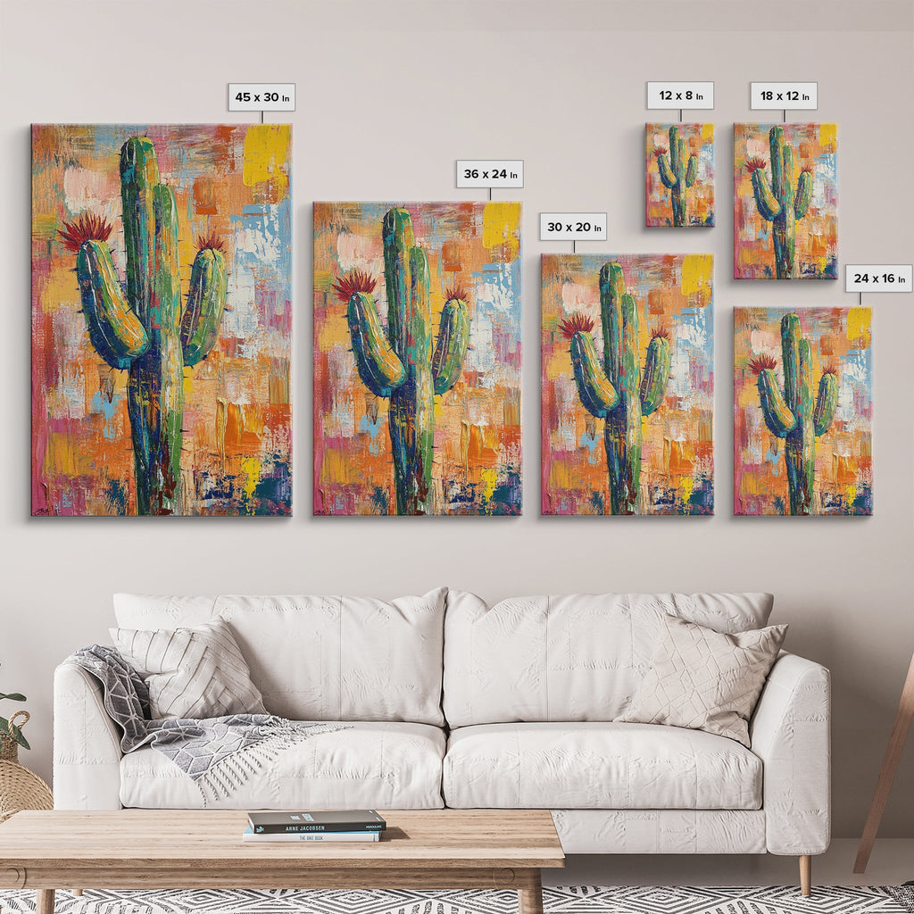 Southwest cactus painting, desert decor, rustic wall art, boho art, framed canvas print, western wall art, gift idea her, botanical prints