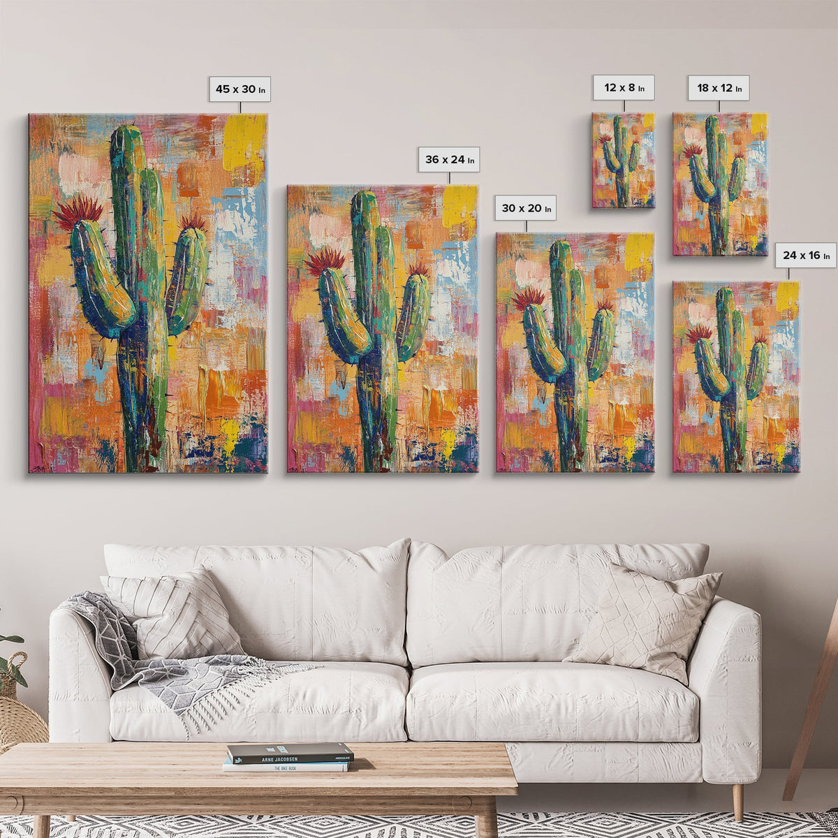 Southwest cactus painting, desert decor, rustic wall art, boho art, framed canvas print, western wall art, gift idea her, botanical prints
