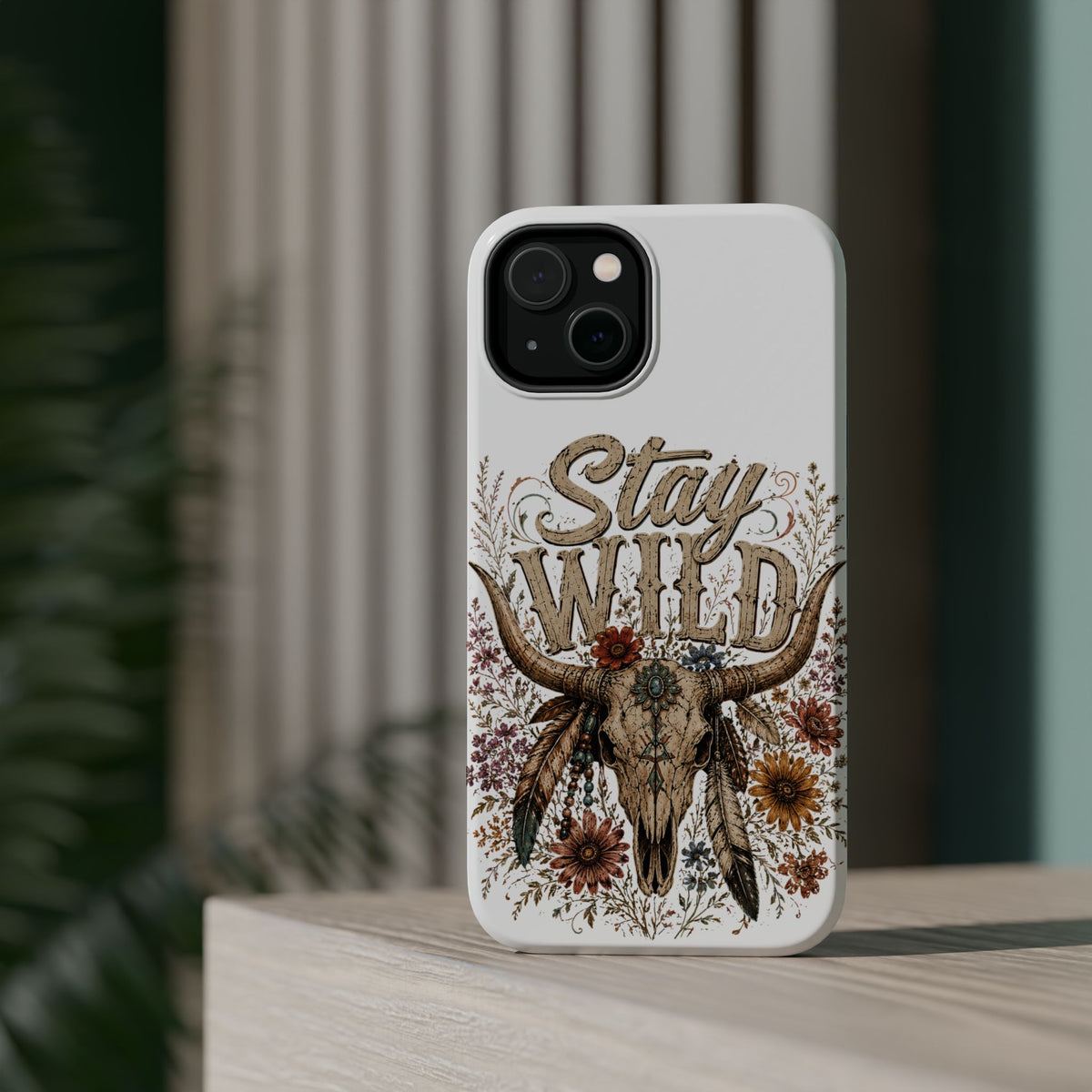 Stay Wild Apple Phone Case — Boho Skull Floral Magnetic Impact-Resistant Case - Wildflowers & Moonshine Exclusive