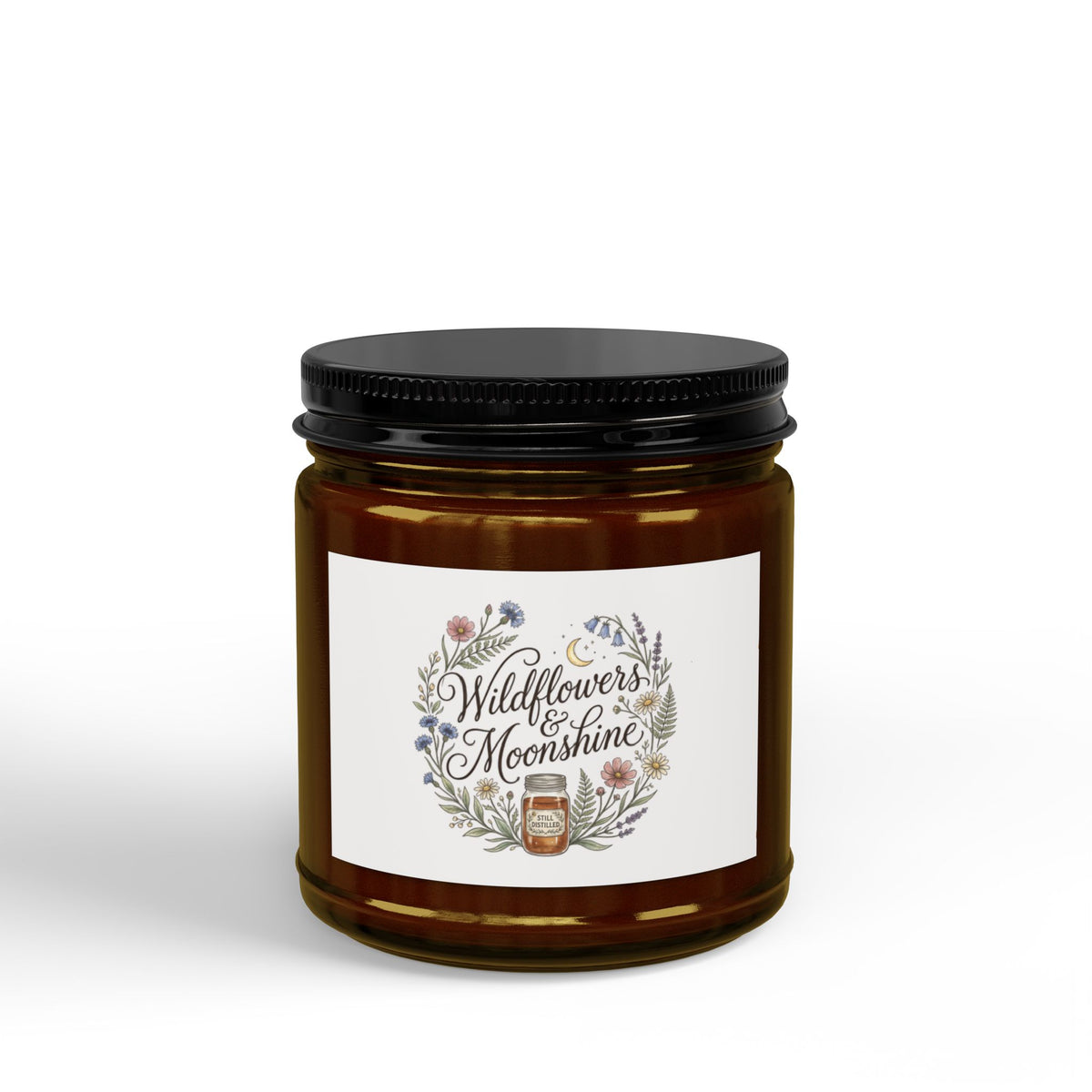 Wildflowers & Moonshine Soy Candle — Scented Amber Jar (4oz & 9oz)