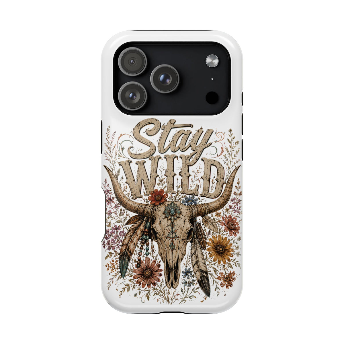 Stay Wild Apple Phone Case — Boho Skull Floral Magnetic Impact-Resistant Case - Wildflowers & Moonshine Exclusive