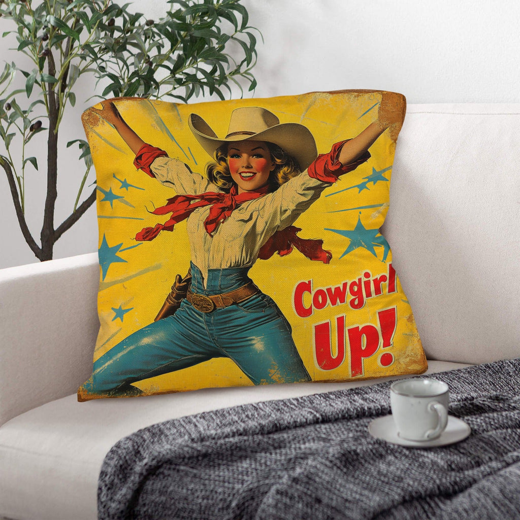 Vintage Cowgirl Up Throw Pillow Case 18 x 18