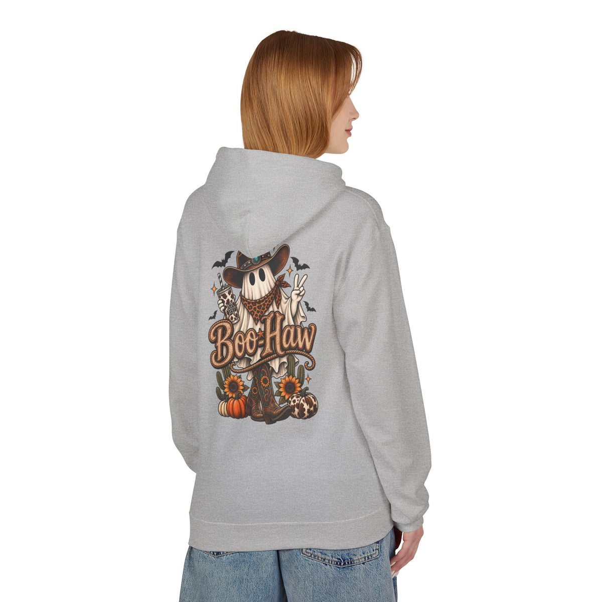 Boo-Haw Halloween Hoodie ~ Wildflowers & Moonshine — Cowgirl Scarecrow Pumpkin Fall Pullover
