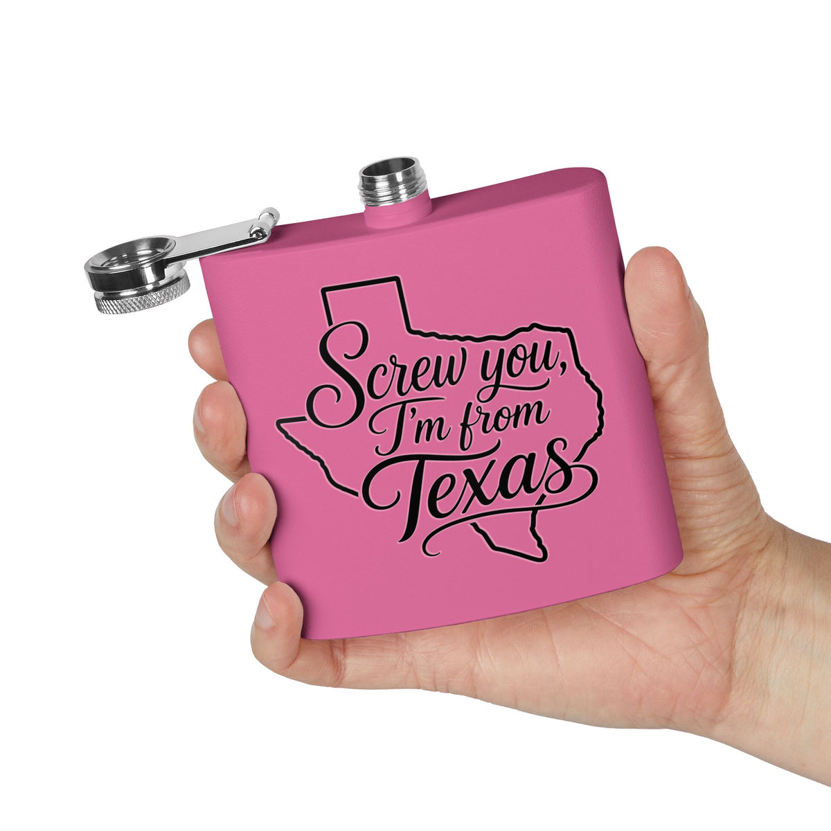Texas Stainless Flask – “Screw You, I’m From Texas” 6oz Hip Flask (Aqua) - Wildflowers & Moonshine Exclusive