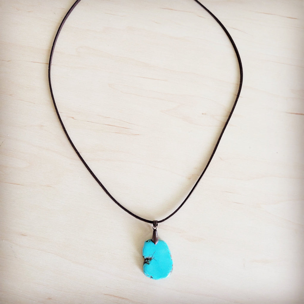 Slab Pendant with Turquoise on Leather Cord Necklace 254d