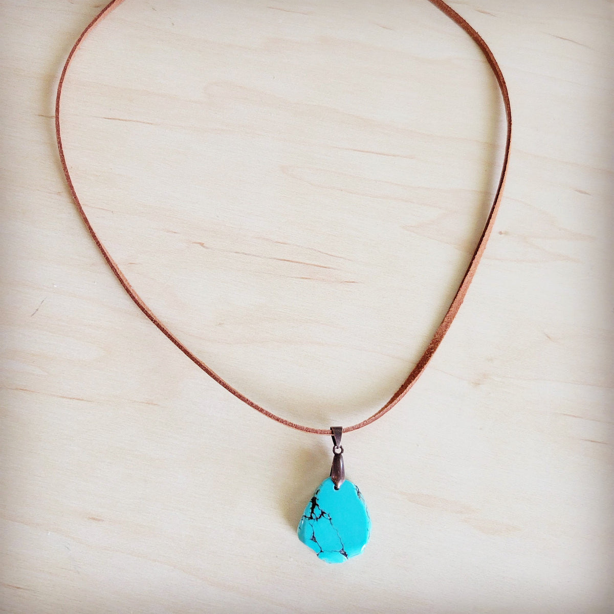 Slab Pendant with Turquoise on Leather Cord Necklace 254d