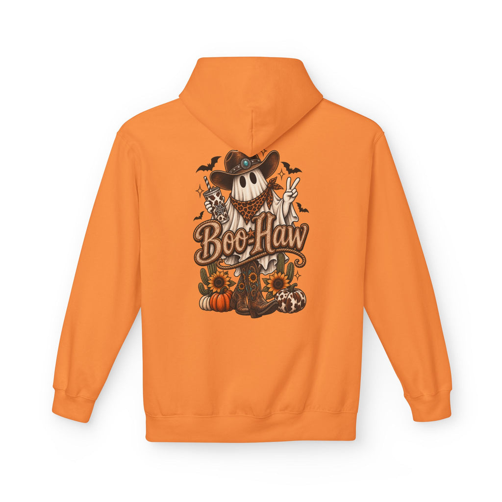Boo-Haw Halloween Hoodie ~ Wildflowers & Moonshine — Cowgirl Scarecrow Pumpkin Fall Pullover