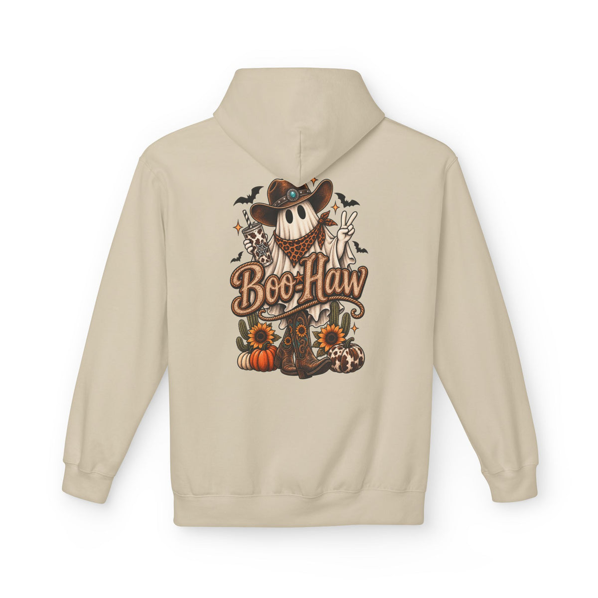 Boo-Haw Halloween Hoodie ~ Wildflowers & Moonshine — Cowgirl Scarecrow Pumpkin Fall Pullover