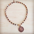 Agate Beaded Collar Necklace w/ Indian Head Pendant 262m