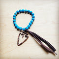 Ocean Agate Beaded Bracelet w/ Leather Tassel & Arrowhead 810k