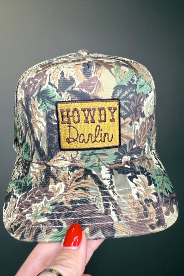 Howdy Darlin' Embroidered Patch on Camo Structured Cap