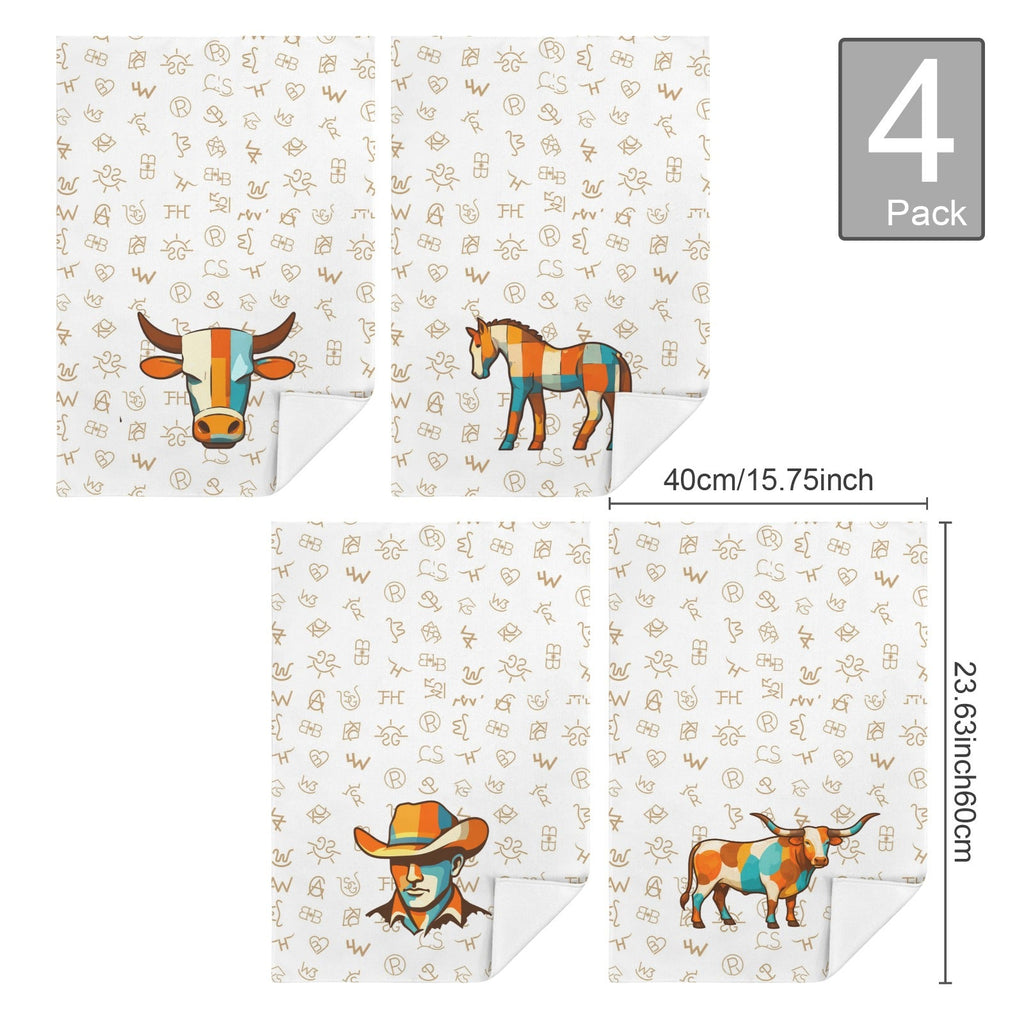 Set of 4 Minimalistic Cowboy Western Cattle Brands Kitchen Towels