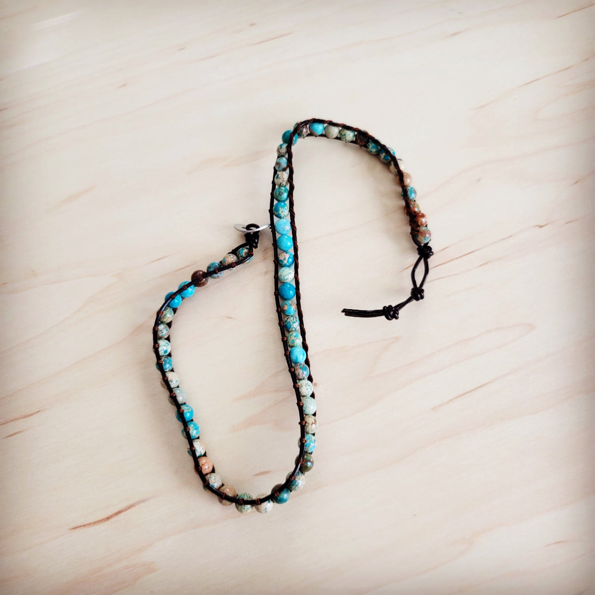 Jasper Beaded Leather Double Wrap Bracelet 811s