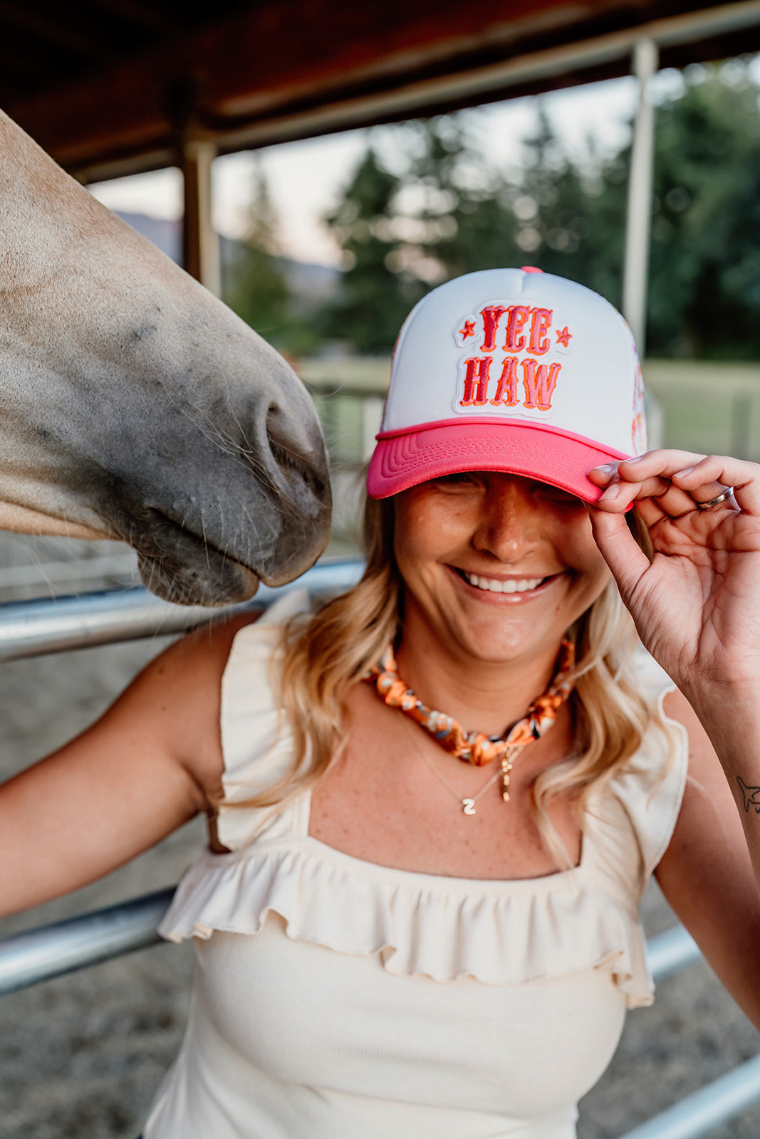 Yee Haw- Pink Hat with Bows - Embroidered  Patch on Trucker Hat