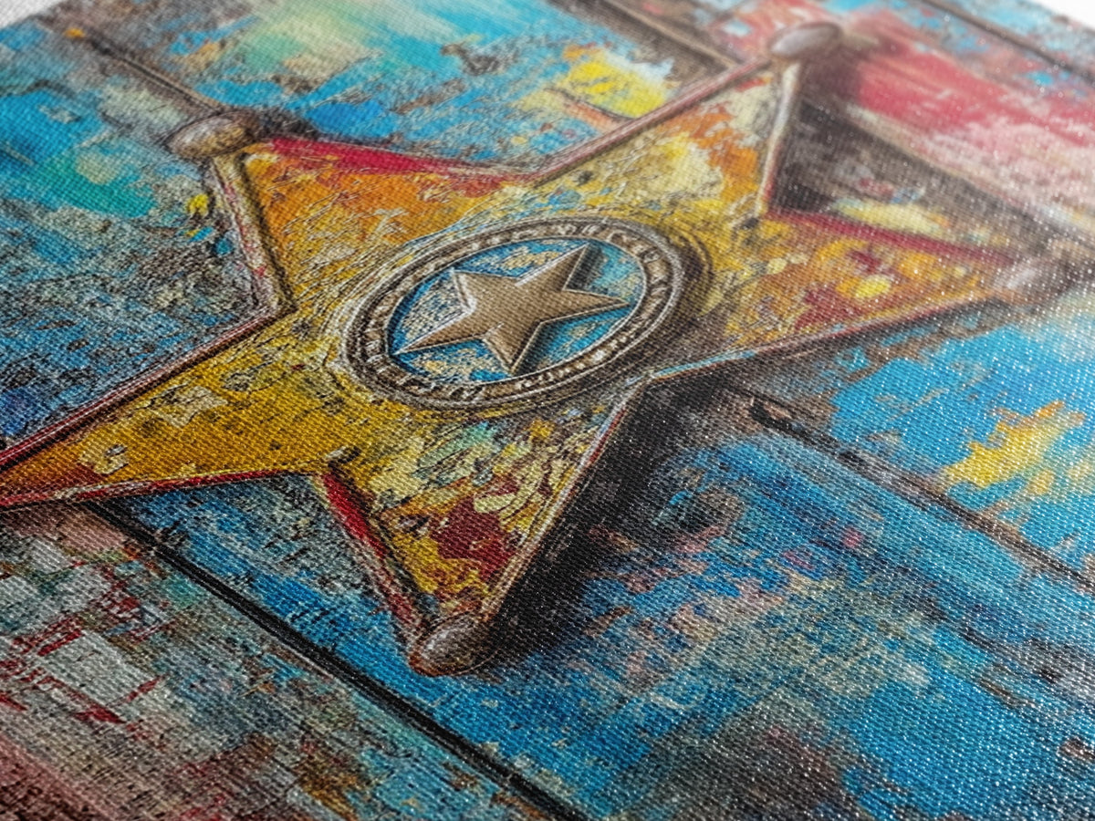 Texas Star, Western Badge, Distressed Metal Art, Cowboy Decor, Canvas Print, Rustic Wall Art, Southwest Wall Art, Vintage Decor