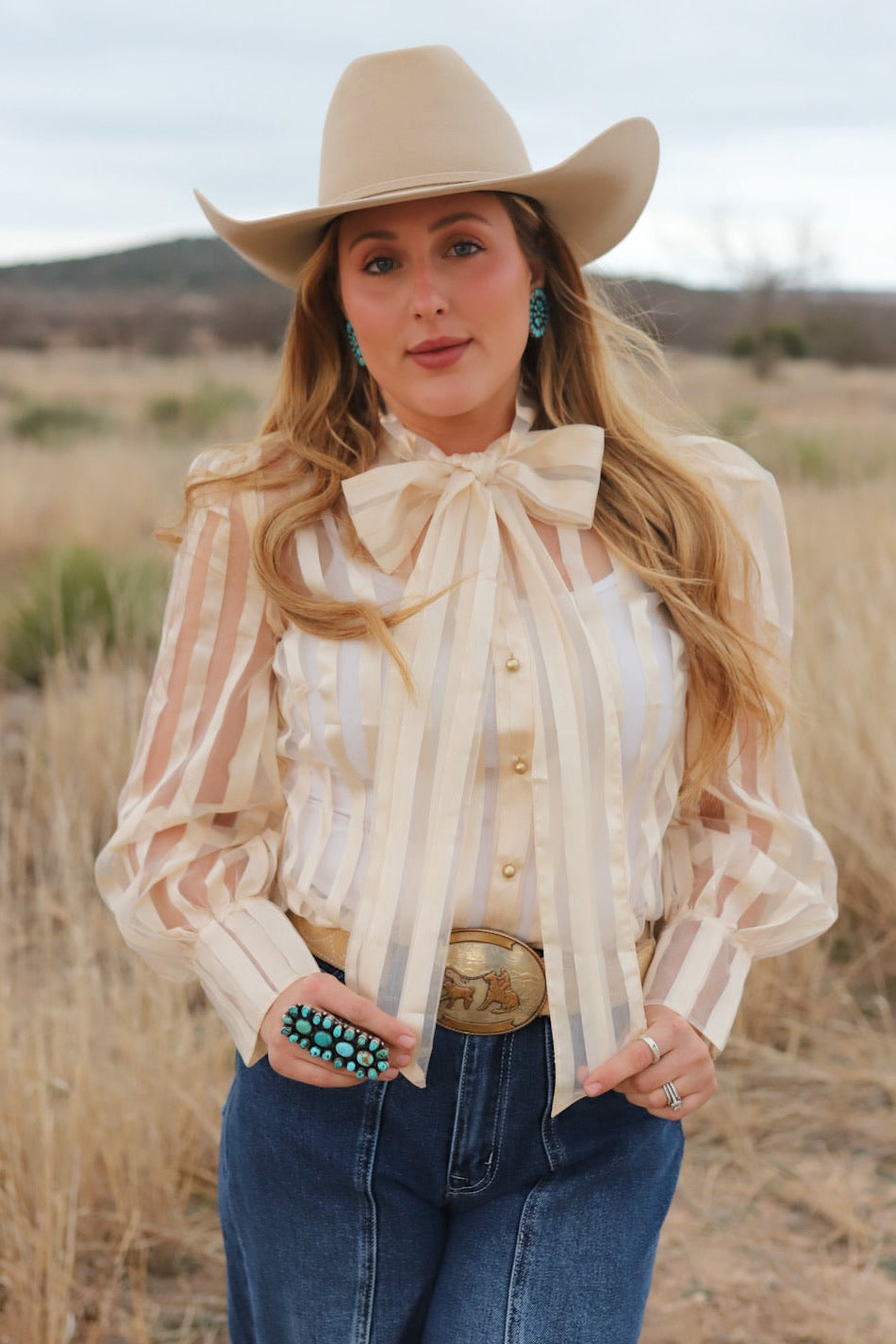 Cream Stripe Bow Top